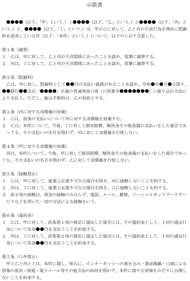 テンプレート４：夫婦と夫婦の四者間で締結する場合｜Ｗ不倫のケース１