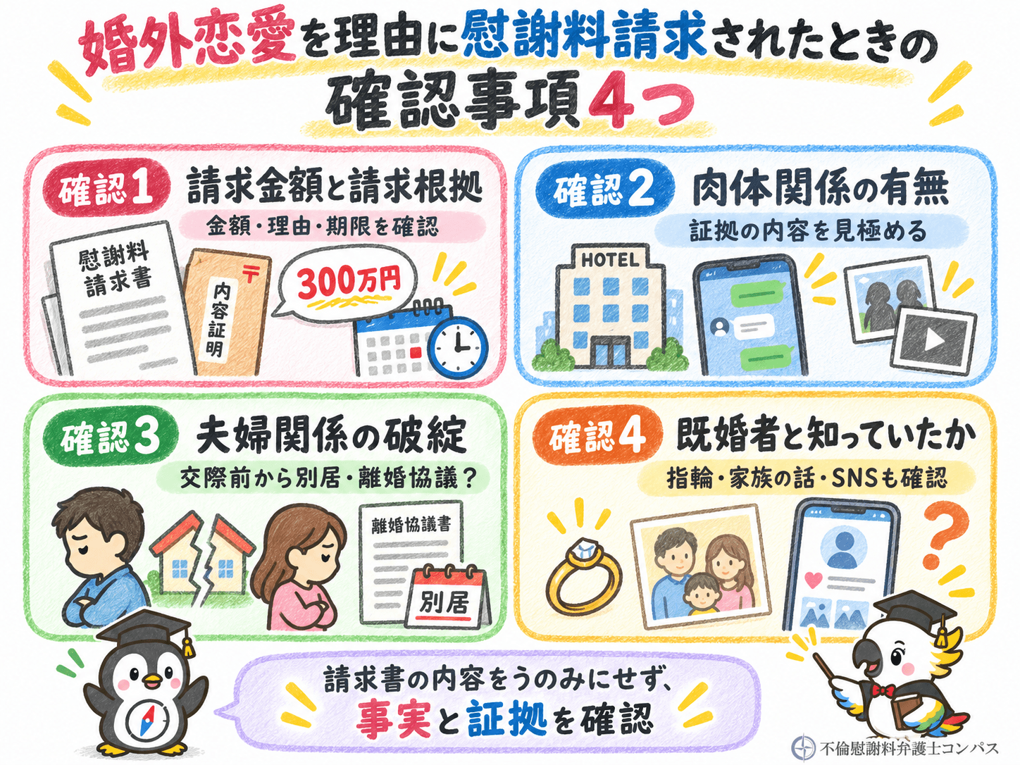 ５章　婚外恋愛を理由に慰謝料請求された場合の確認事項４つ