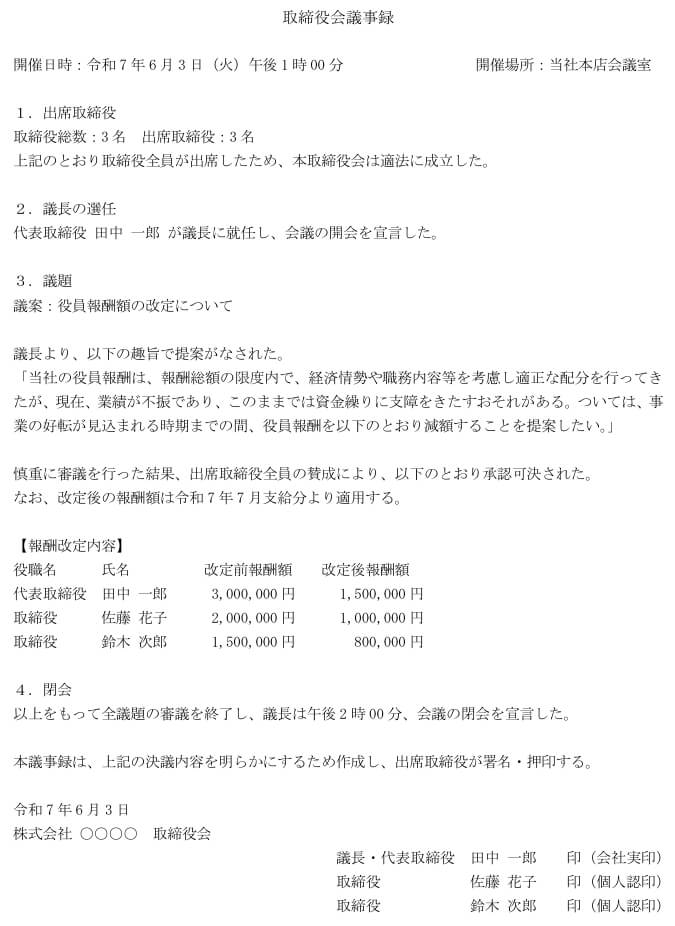 取締役会議事録