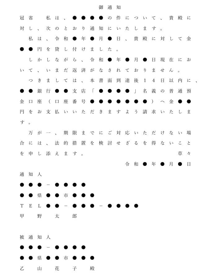 内容証明郵便の書き方テンプレート・書式