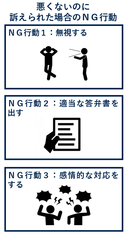 悪くないのに訴えられた場合のＮＧ行動