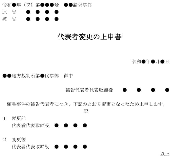 代表者変更の上申書