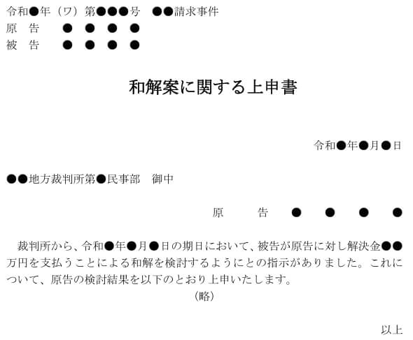 和解案に関する上申書