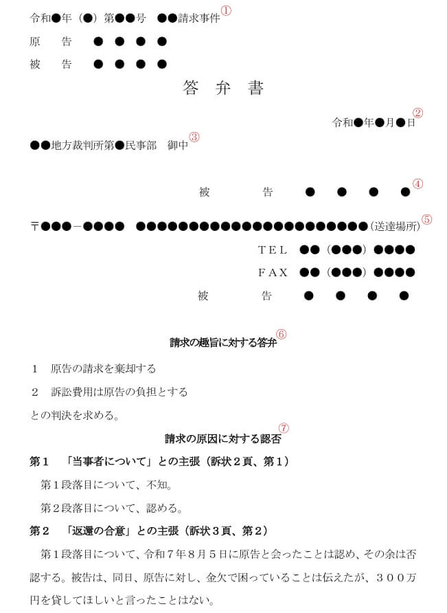答弁書書き方｜書式１