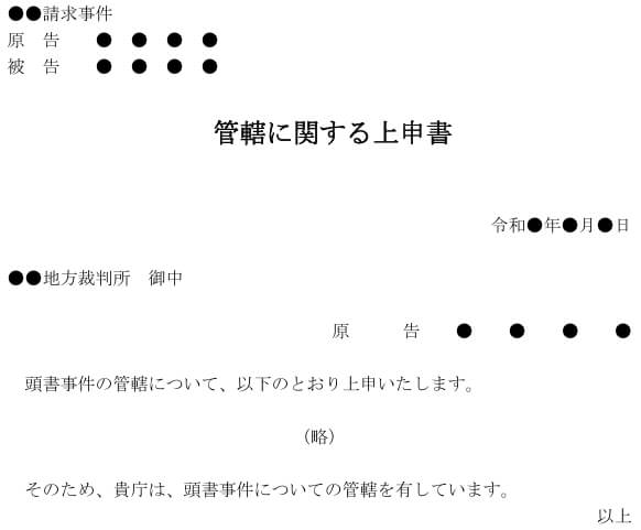 管轄に関する上申書